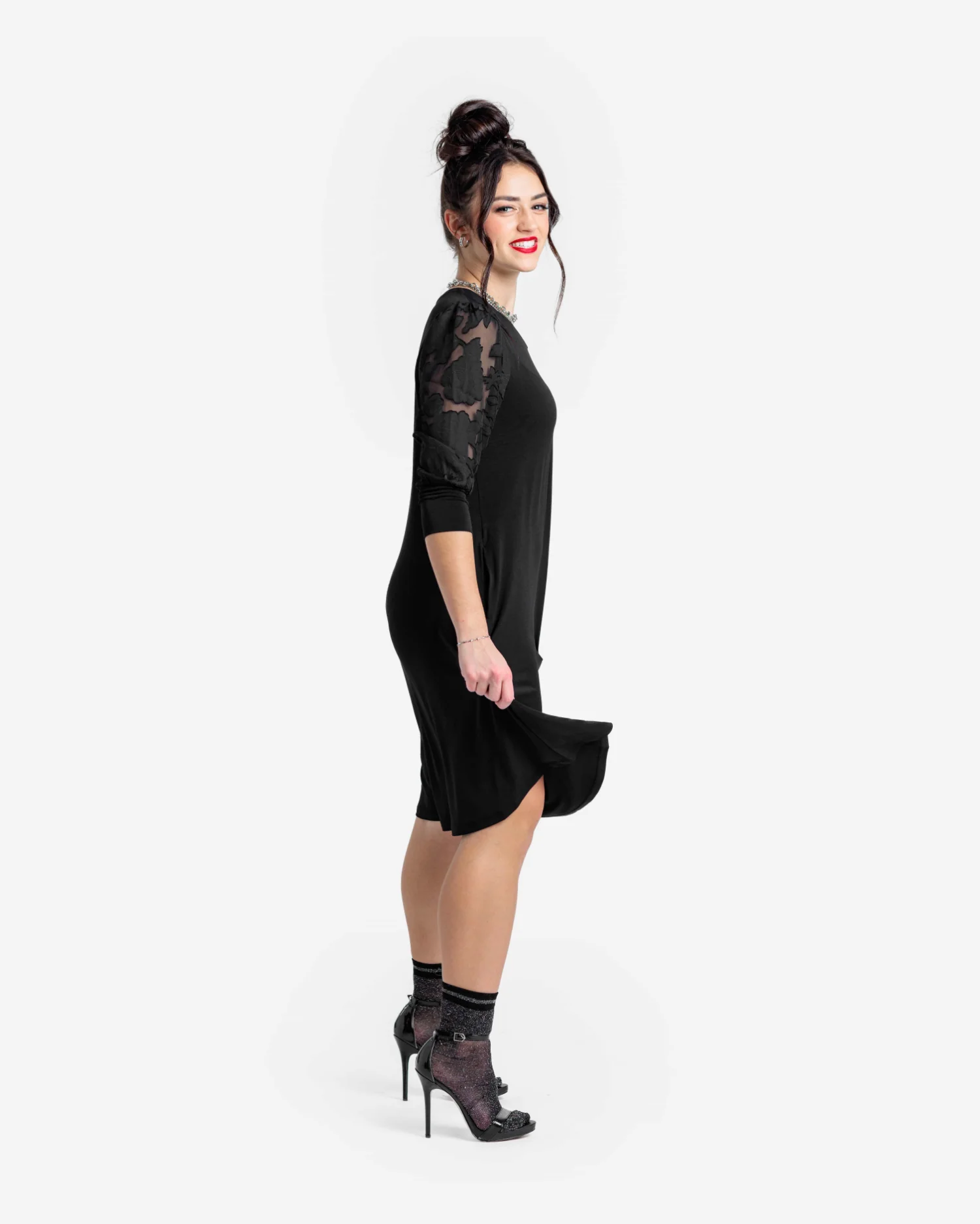 Angela Mixed Media ¾ Sleeve Dress - Image 2
