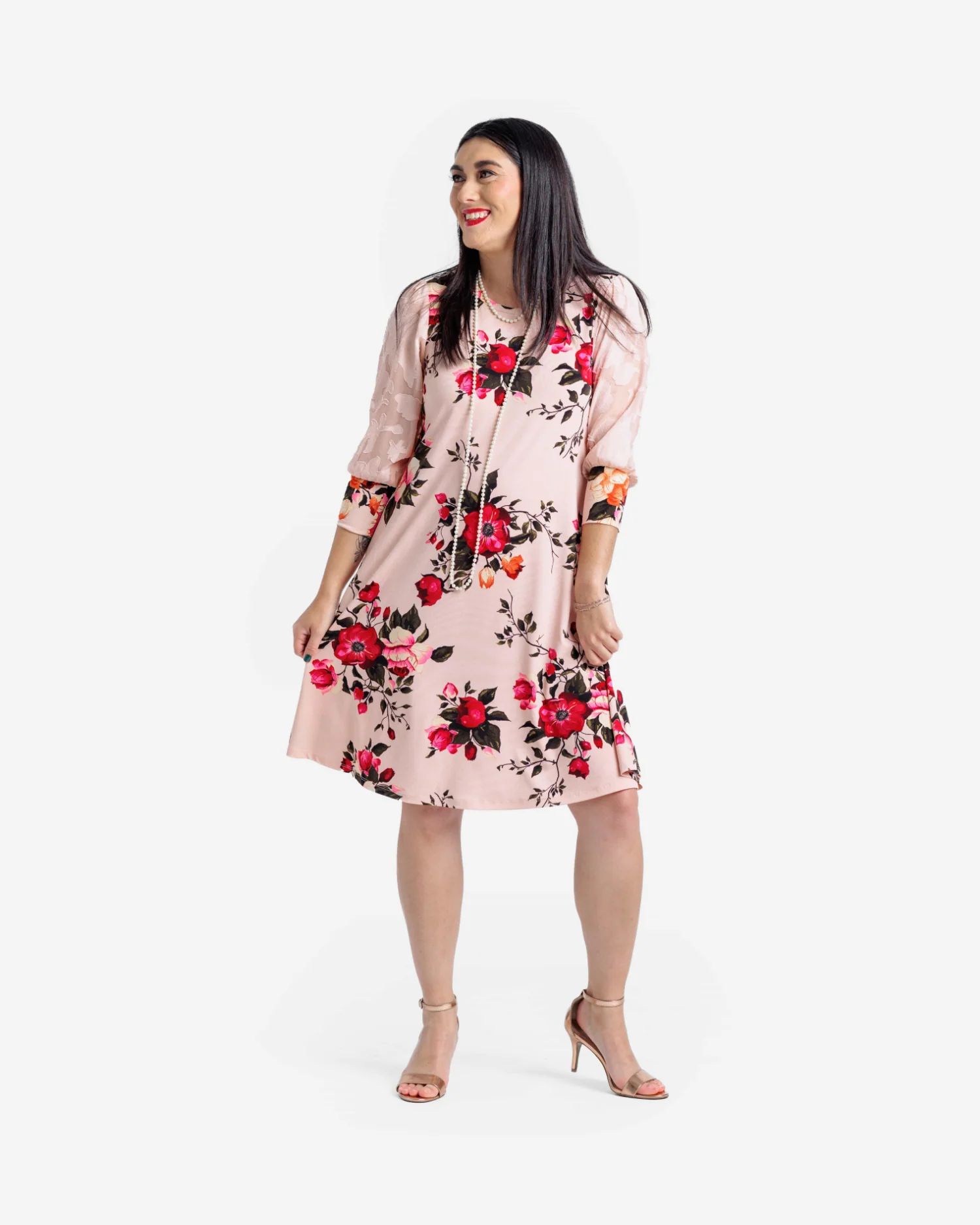 Angela Mixed Media ¾ Sleeve Dress - Image 4