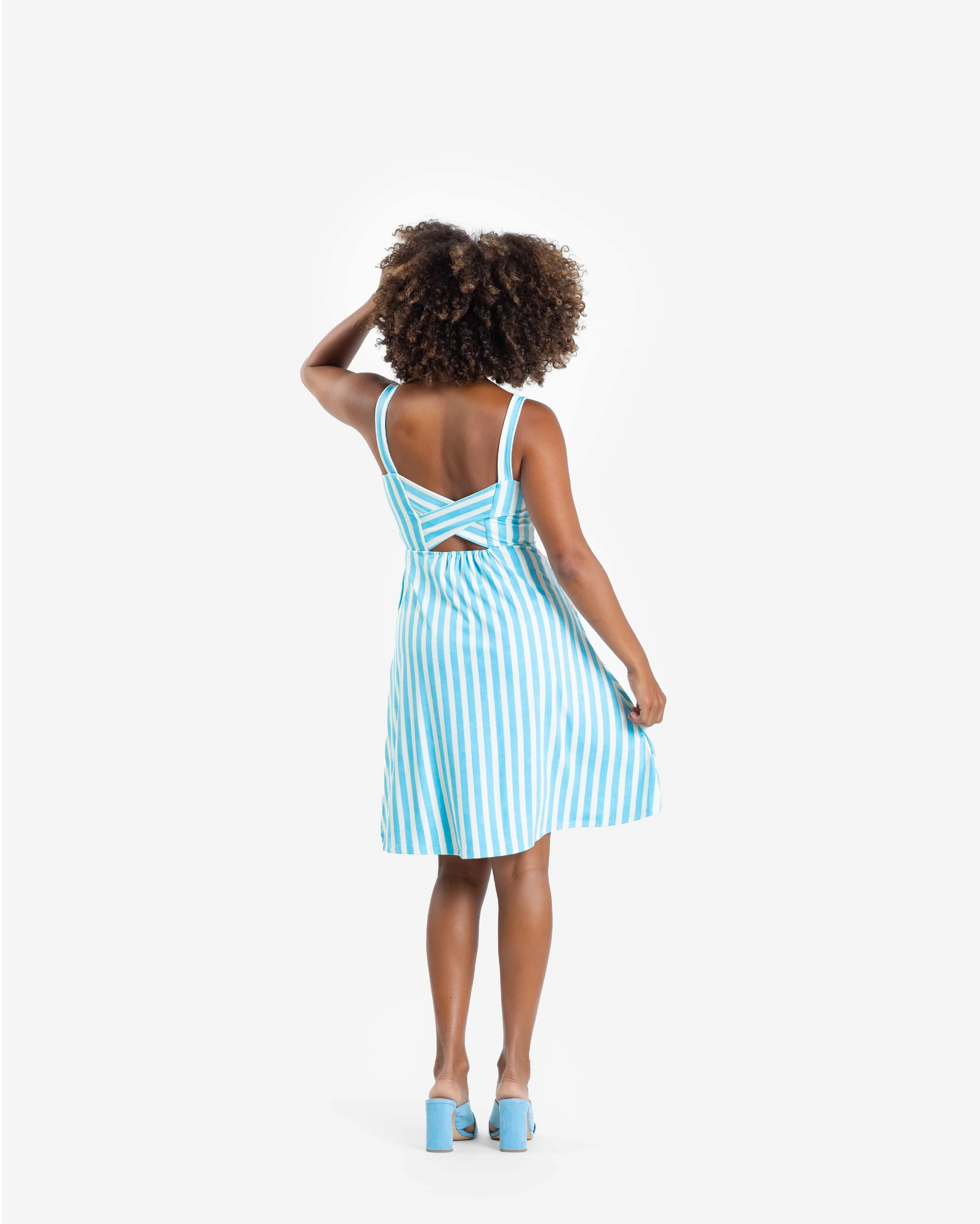 Navy Cross Back Dress - Image 3